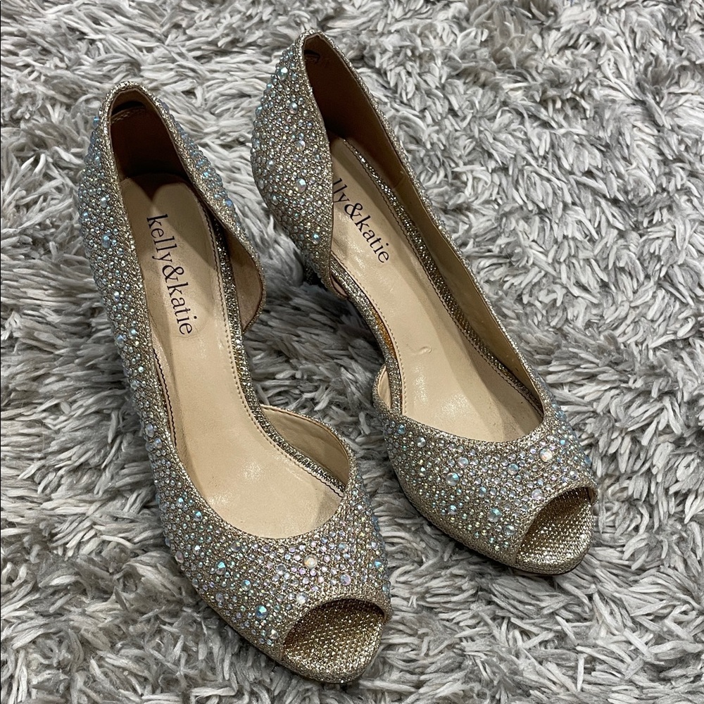 Kelly & Katie Sparkling Peep-Toe Heels - Silver